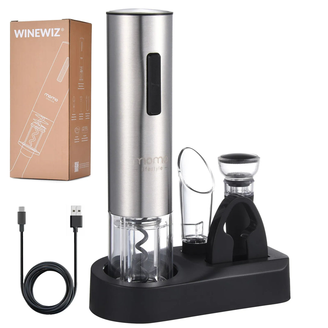 Abridor de Vinho Elétrico | WineWiz | Loja Momo - Loja Momo Lifestyle - abridor de garrafa eletrico, abridor de vinho, abridor de vinho automatico, abridor de vinho eletrico usb, abridor de vinho elétrico, abridor de vinho recarregável, Acessório Momo Lifestyle, bar, cozinha, Ideia de Presente, kit abridor de vinho eletrico, Loja Momo, Momo Lifestyle, Presente, presente perfeito, saca rolha, saca rolha elétrico, vinho